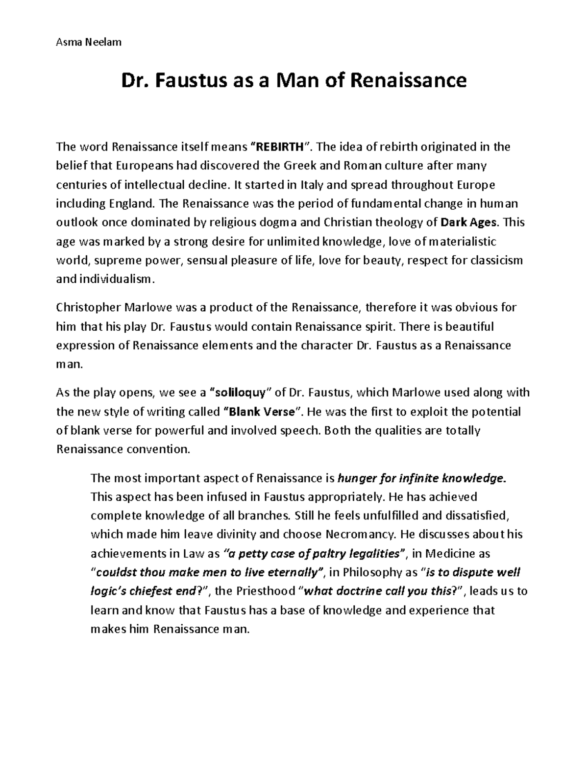 Dr Faustus A Man of Renaissance Dr. Faustus as a Man of Renaissance