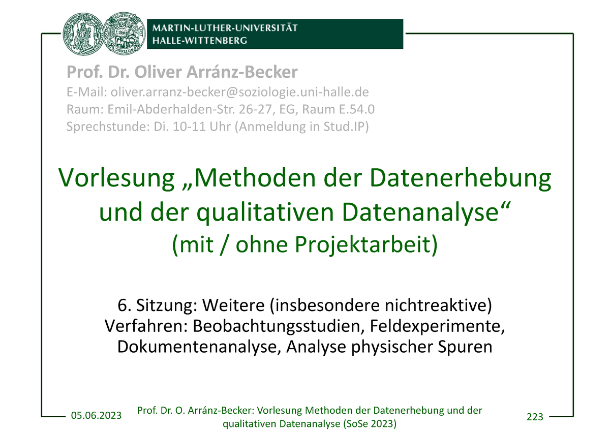 Nichtreaktive Verfahren Vorlesung Methoden Der Datenerhebung Und