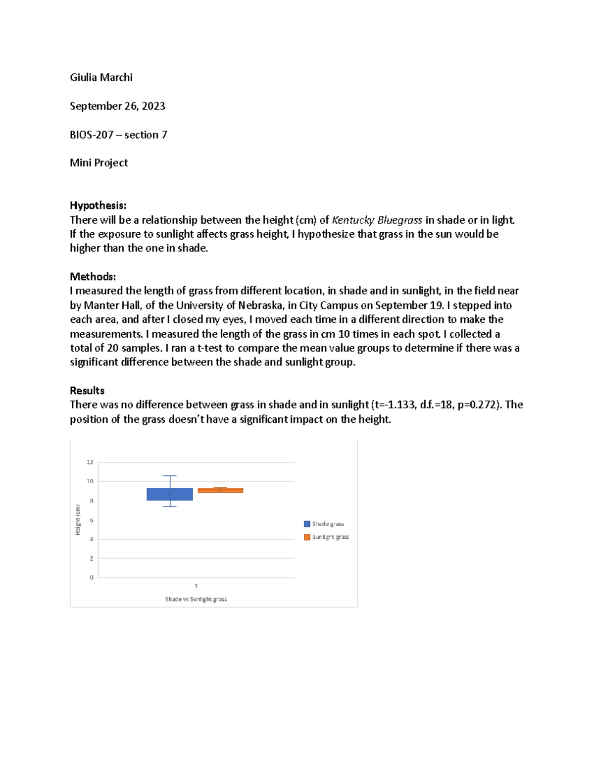 Mini project report - Giulia Marchi September 26, 2023 BIOS-207 ...