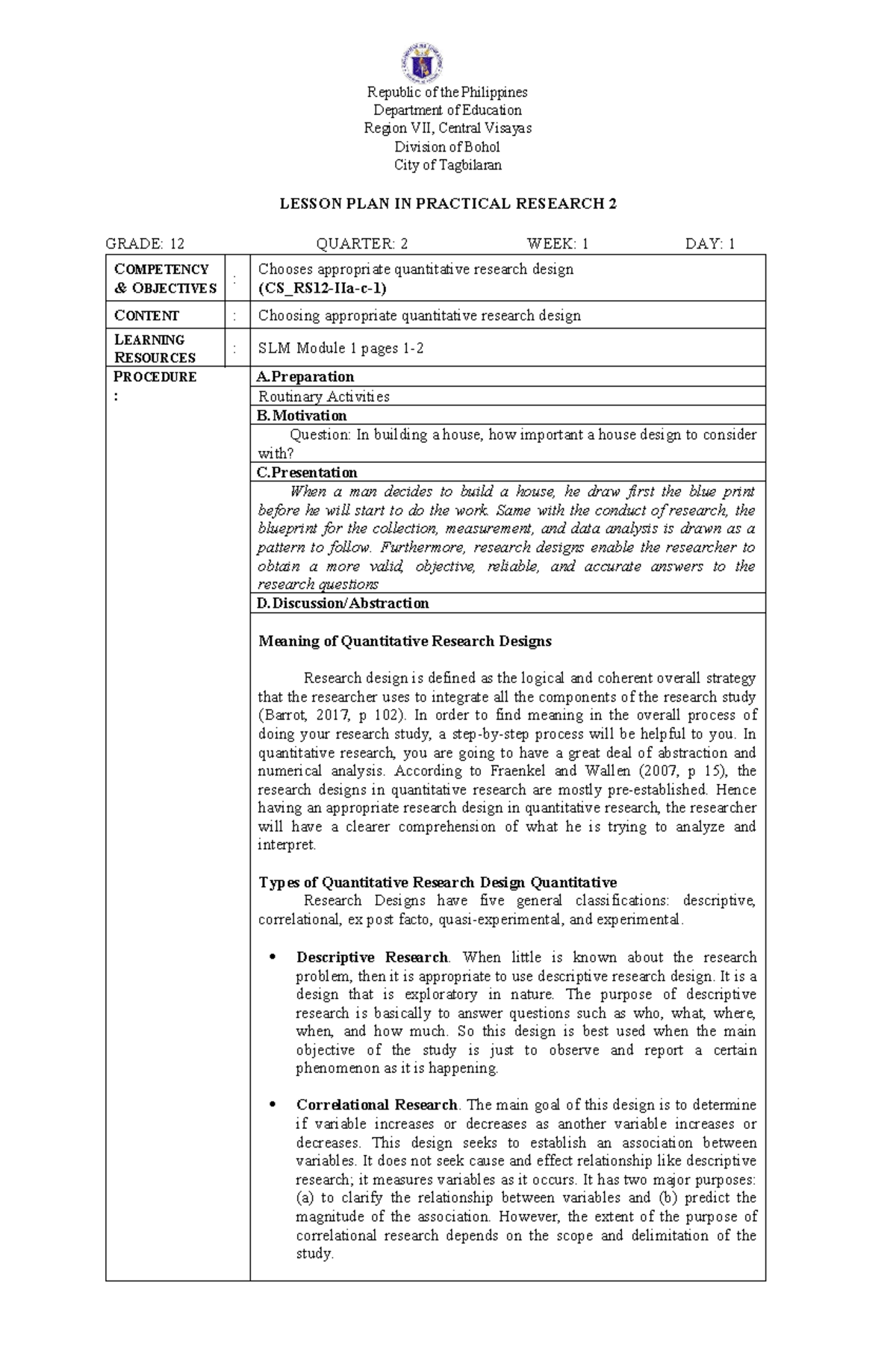 Q2 Module 1 day1 - DAILY LESSON PLAN - Republic of the Philippines ...