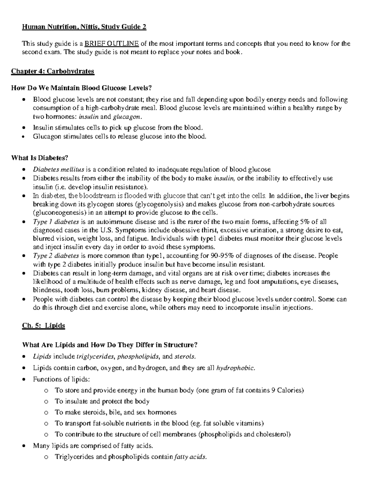 Study+guide+2+nutrition+Fall+2020 - Human Nutrition, Nittis, Study ...