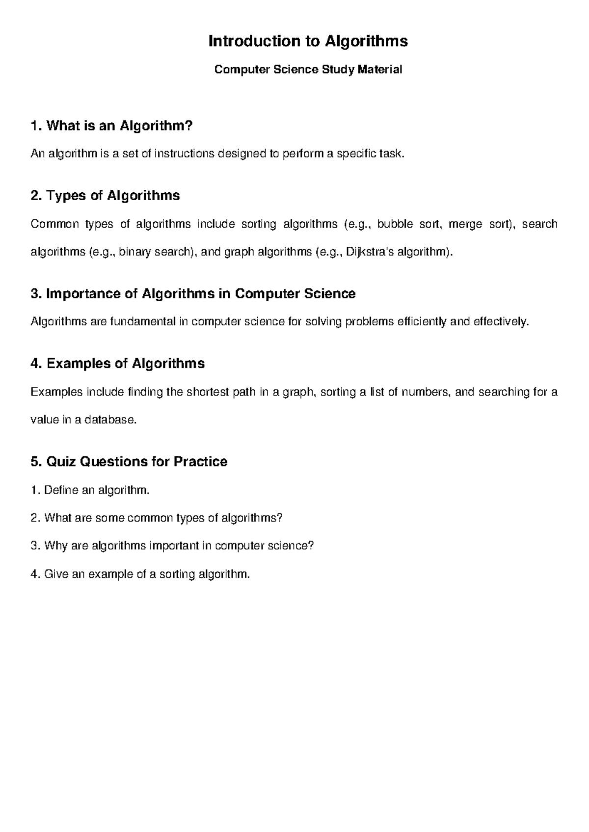 Computer Science Introduction to Algorithms - Introduction to ...