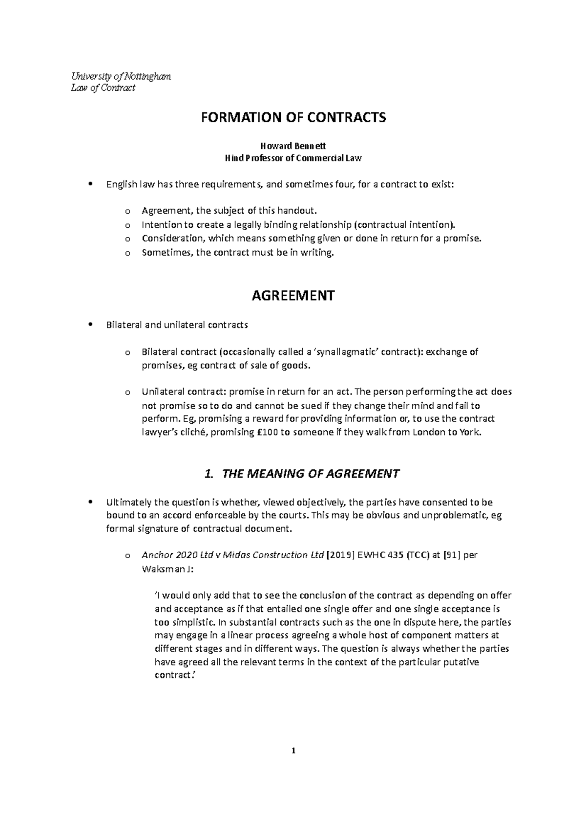 02 Agreement 2023-24 - Law of Contract FORMATION OF CONTRACTS Howard ...