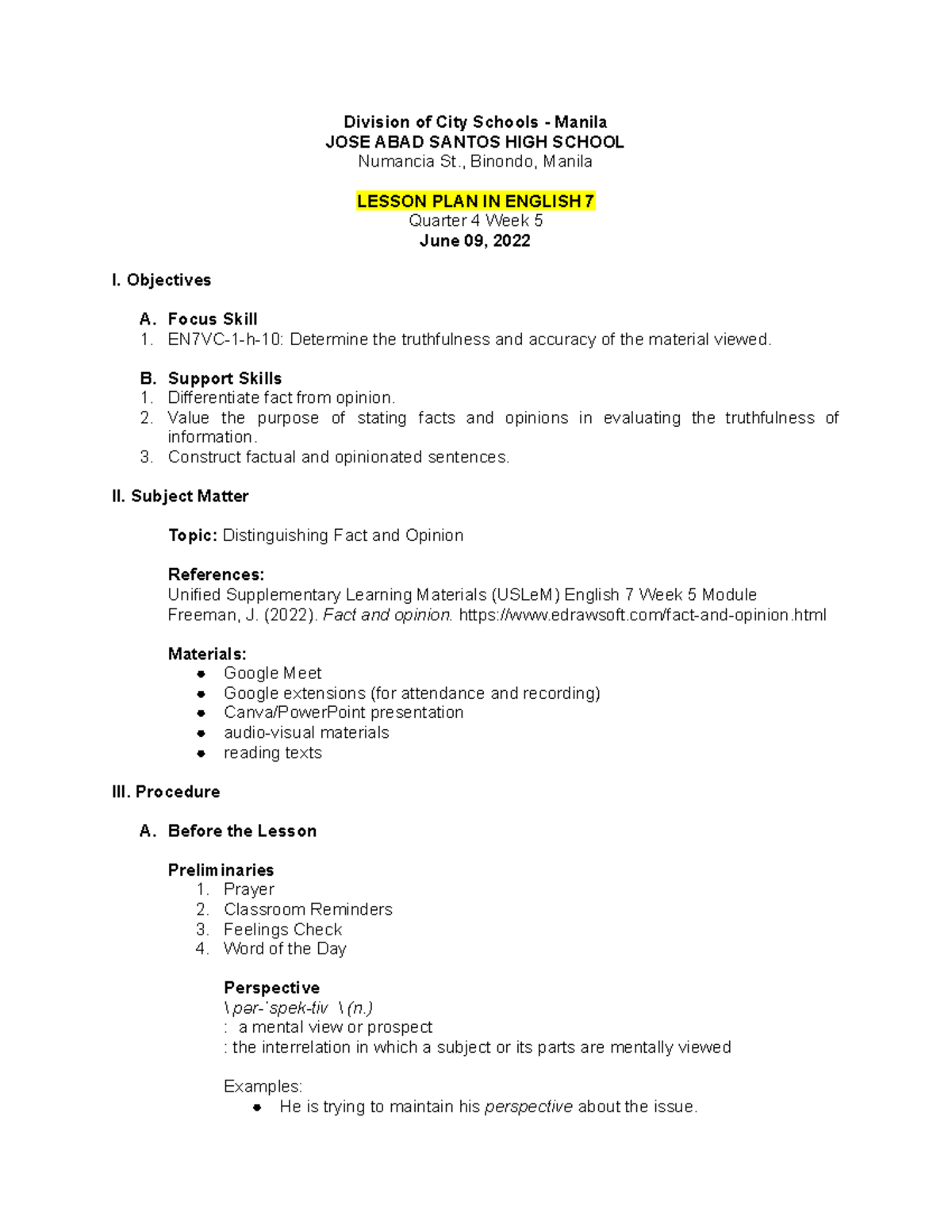 Mapula Lp For Final Demo Grade 7 - Division Of City Schools - Manila 