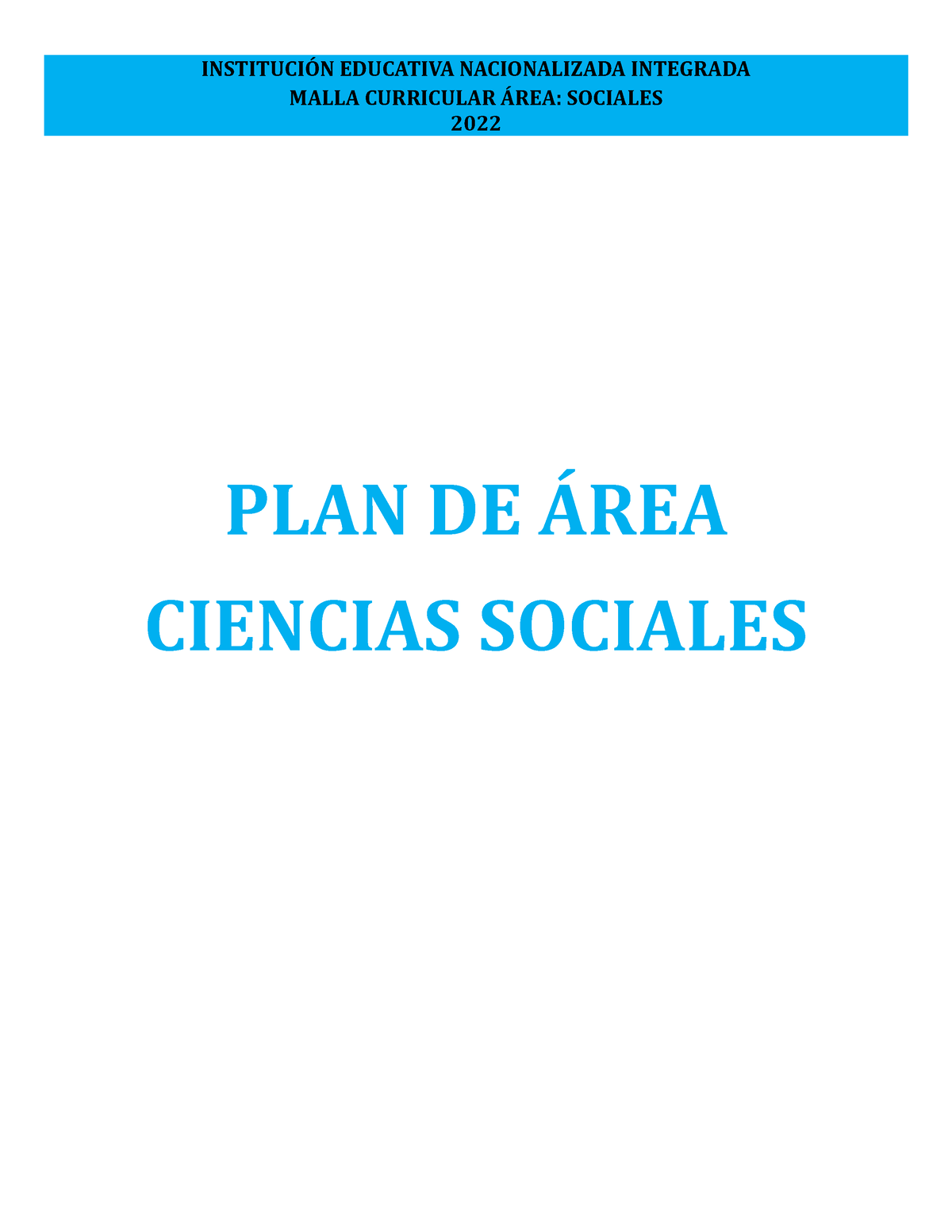 Plan De Area Ciencias Sociales Malla Curricular Área Sociales 2022 Plan De Área Ciencias 6474