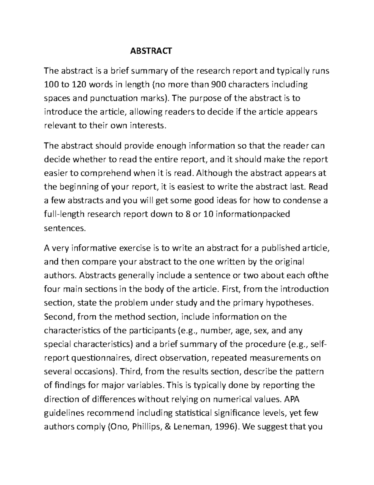 Abstract notes pdf - ABSTRACT The abstract is a brief summary of the ...