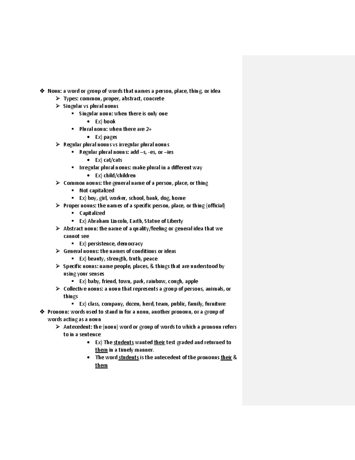 HESI A2 - Grammar notes - Noun: a word or group of words that names a ...