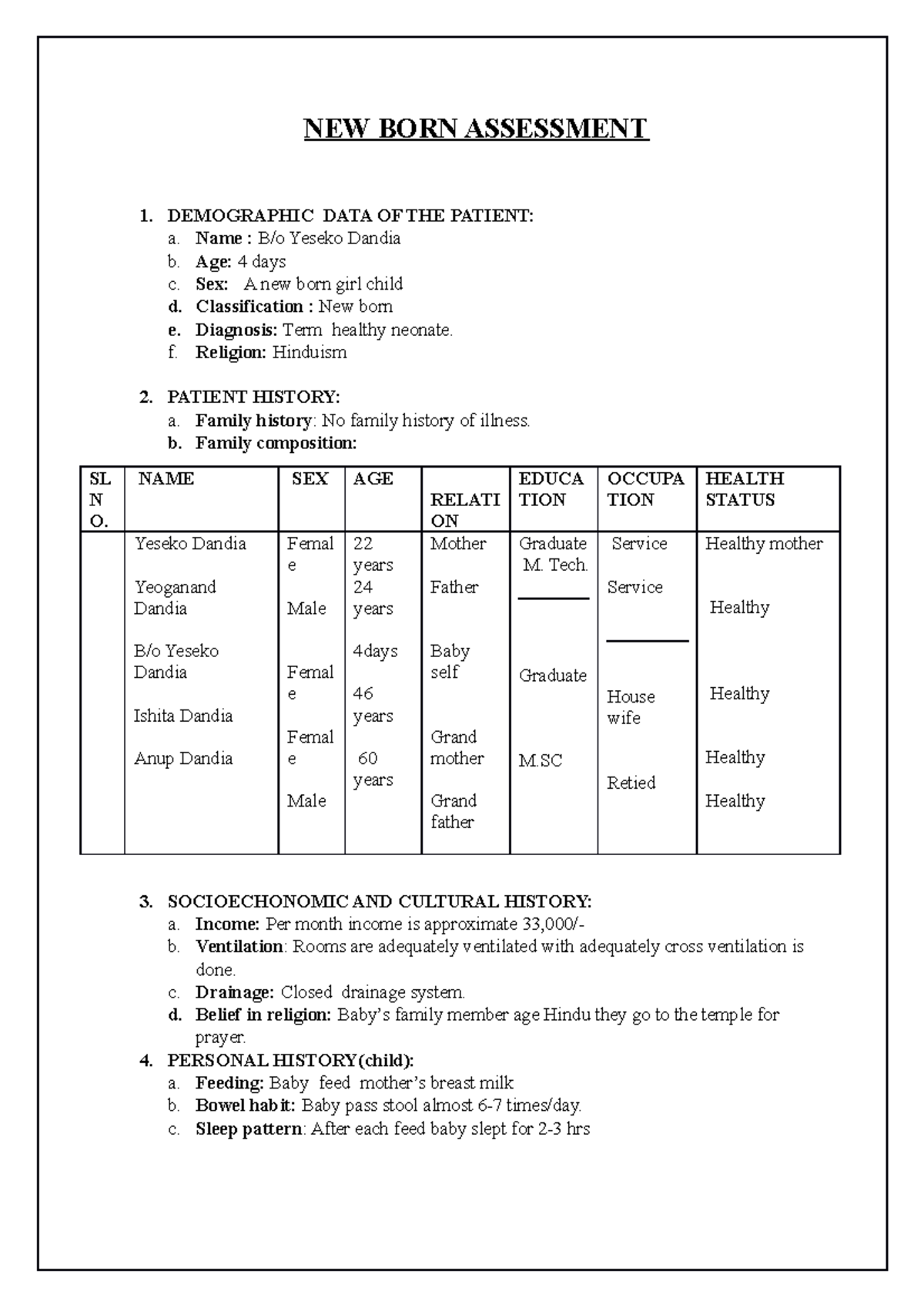 New Born Assessment - JASMINE OUSEPH - NEW BORN ASSESSMENT 1 ...