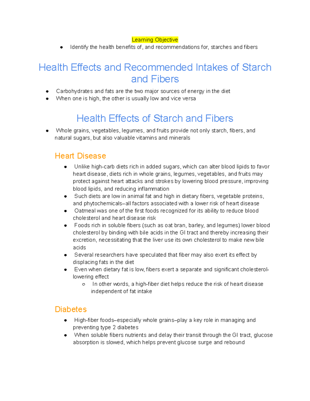 4.5 Health Effects and Recommended Intakes of Starch and Fibers ...