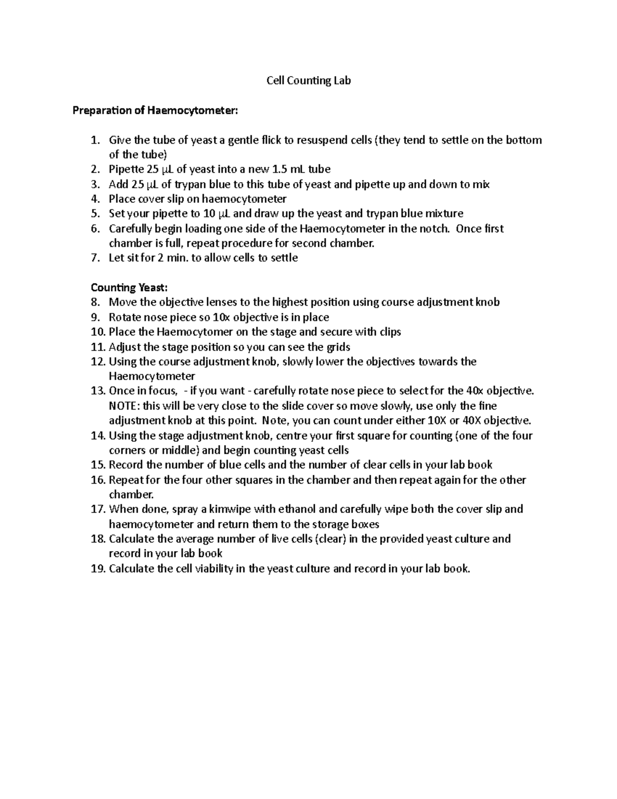 Cell+Counting+Lab - cell counting lab - Cell Counting Lab Preparation ...
