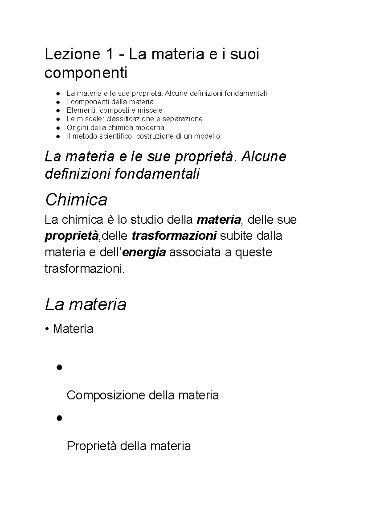 Lezione 1 - Chimica Generale Ed Inorganica - La Materia E I Suoi ...