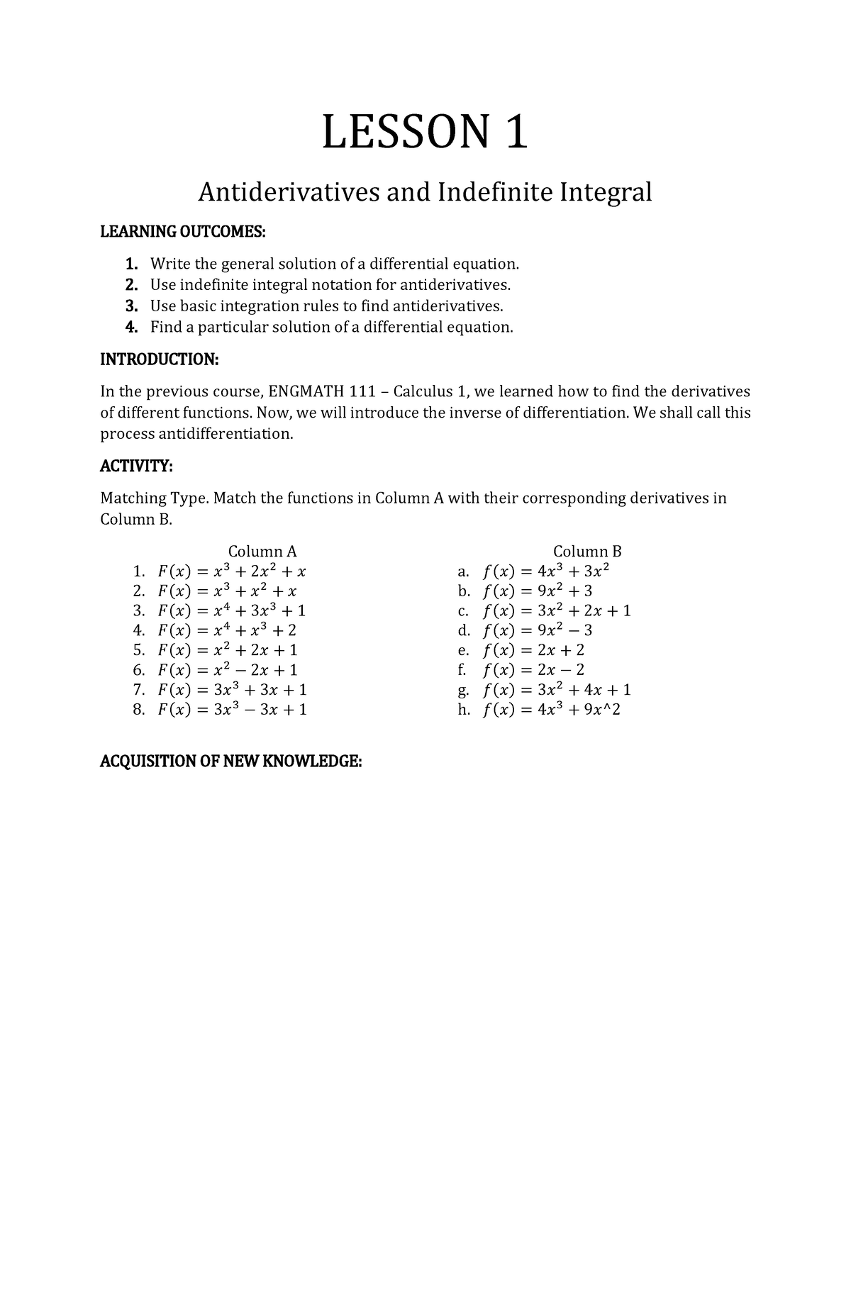 Lesson+1 - Antiderivatives And Indefinite Integral - Math In Modern ...