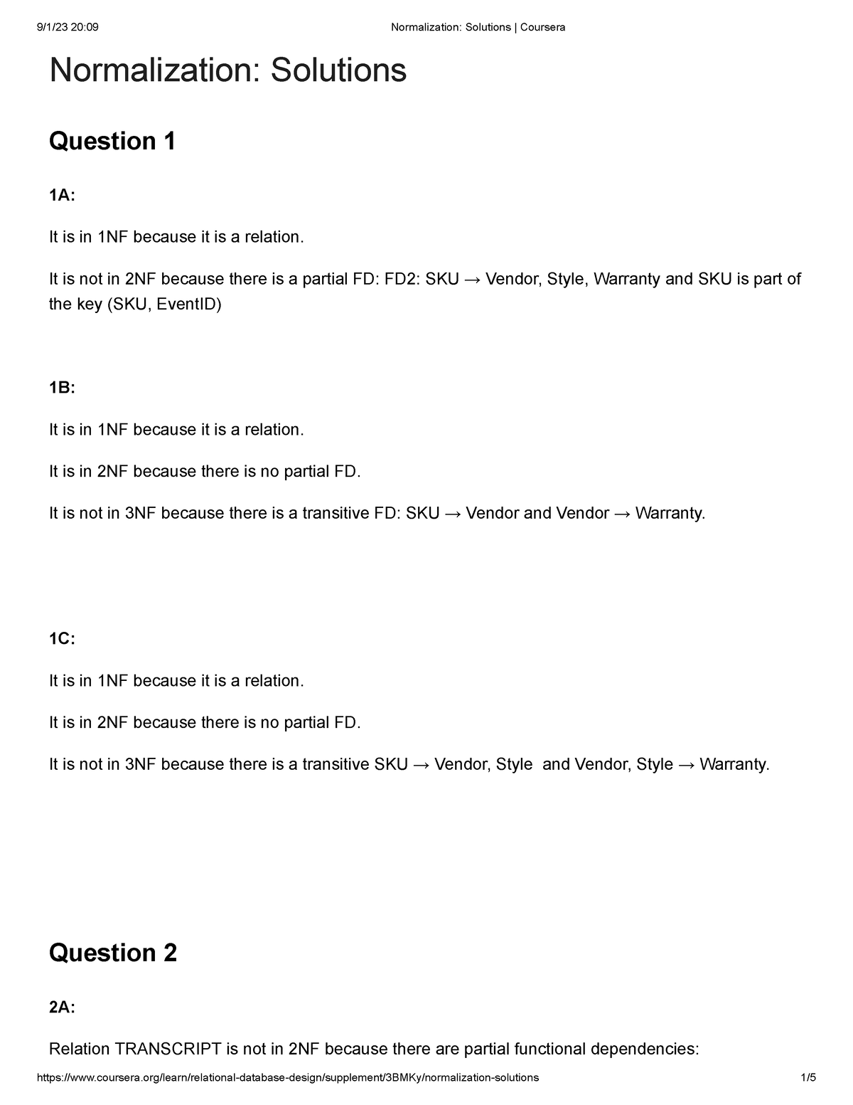 normalization assignment solution