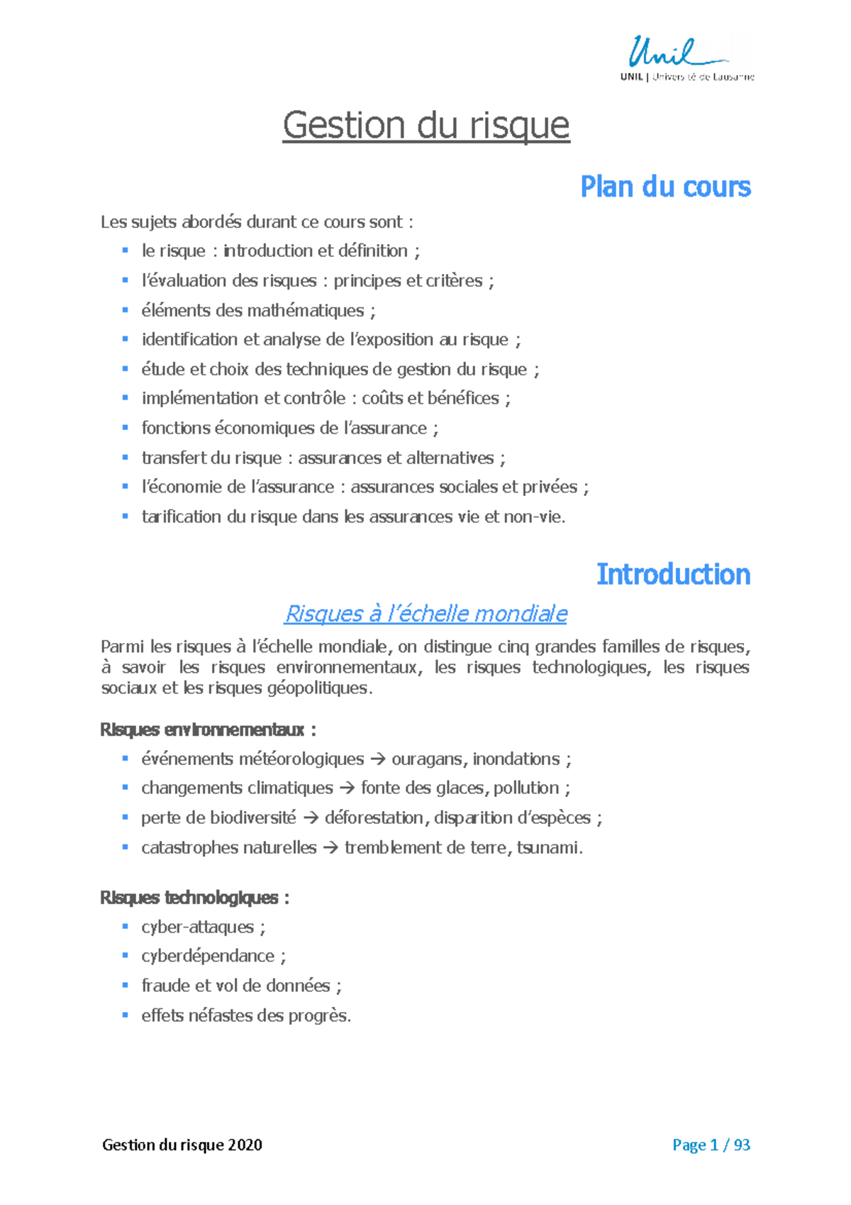 Résumé et condensé des slides de l'ensemble du cours - Gestion du ...