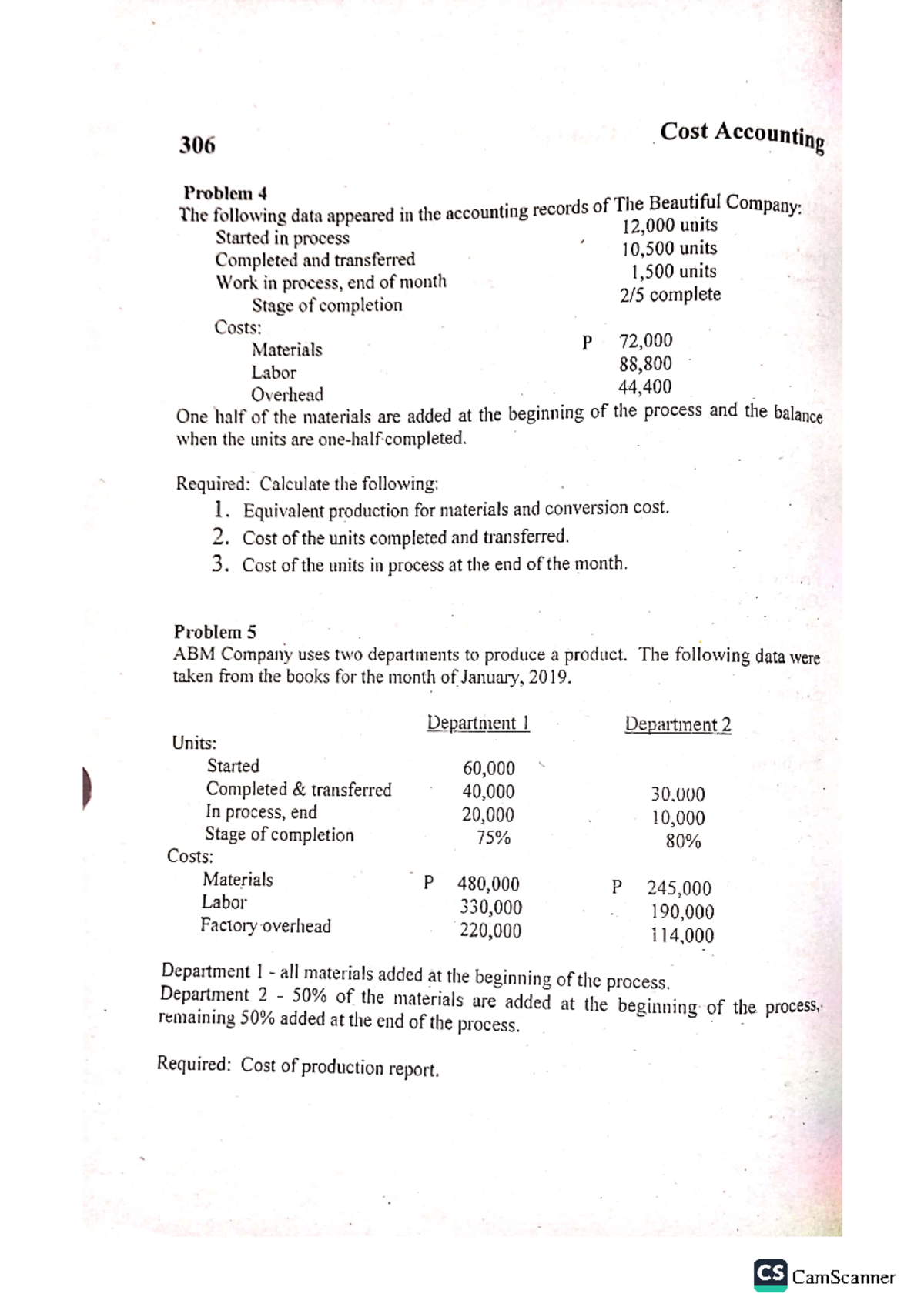 Chapter 10 Problem 45 Cost Accounting and Control 2019 Edition