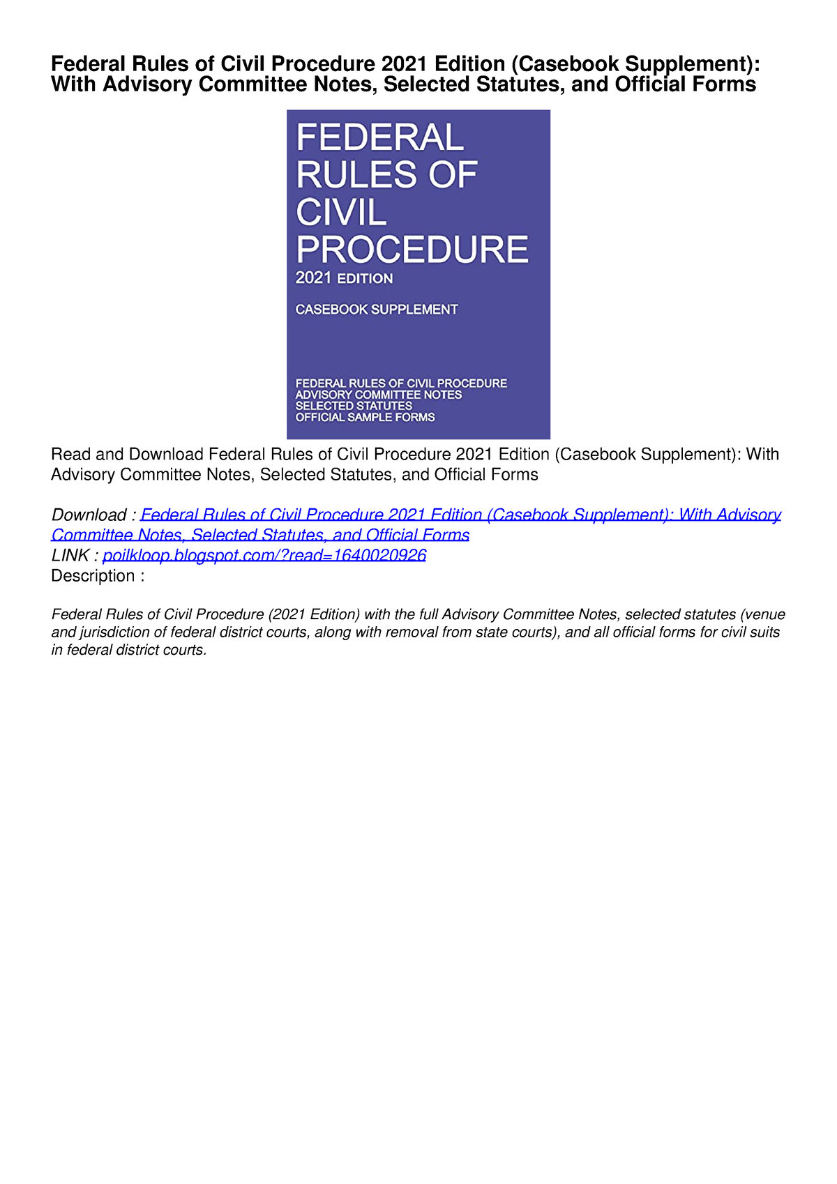 [PDF] DOWNLOAD EBOOK Federal Rules Of Civil Procedure 2021 Edition ...