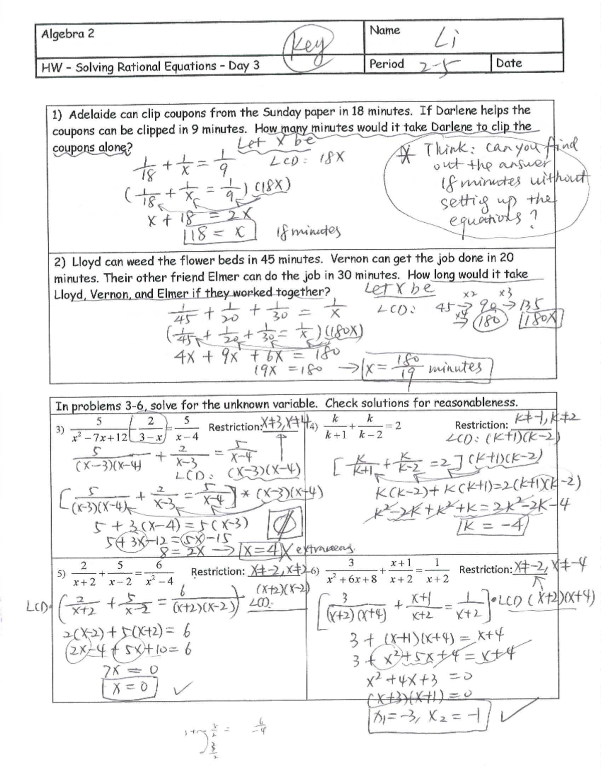 KEY+HW+solve+rational+equation+day+3 - Studocu