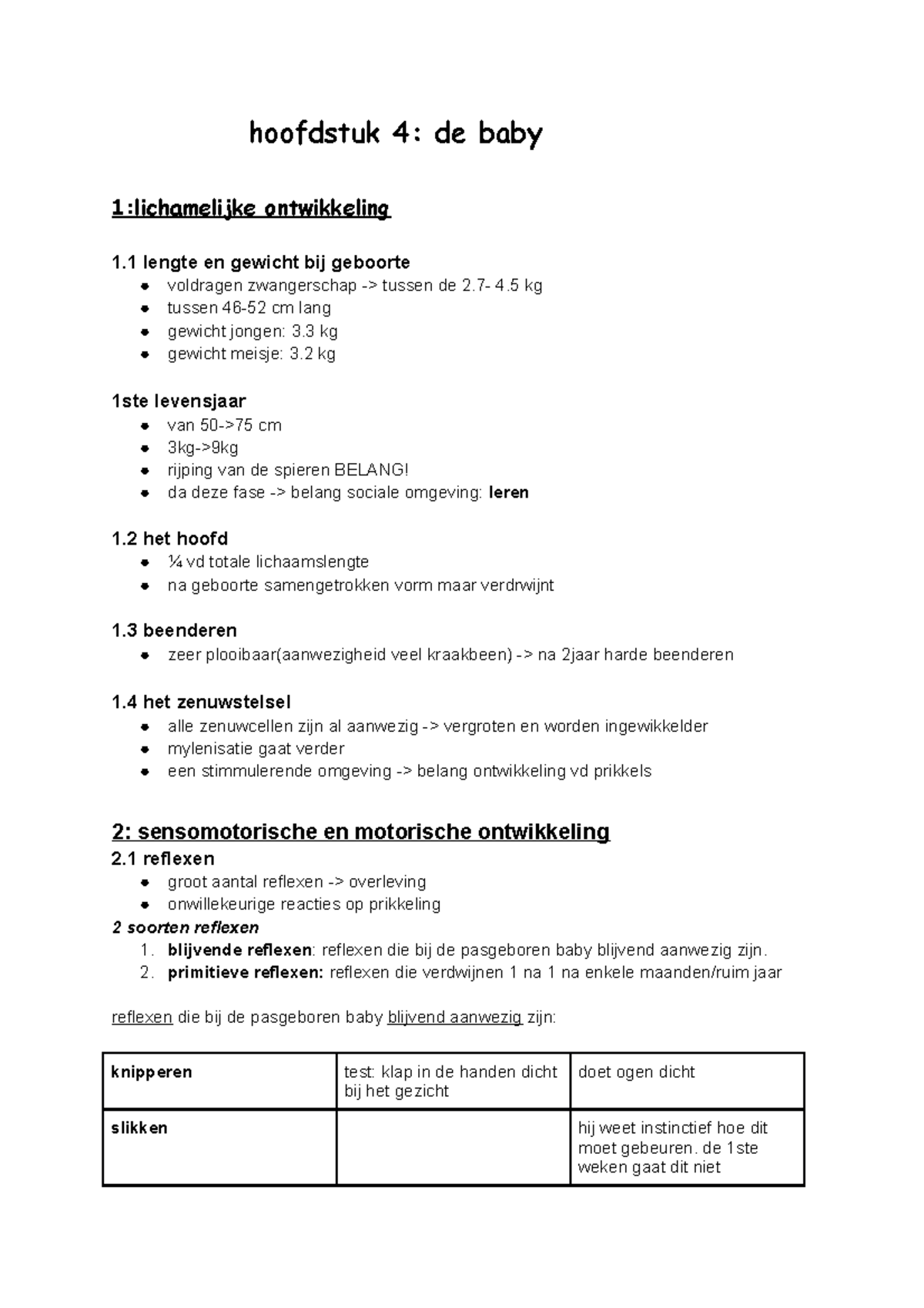 Hoofdstuk De Baby - Hoofdstuk 4: De Ba 1:lichamelijke Ontwikkeling 1 ...