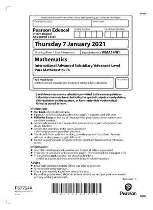 0s1 9MA0 01 Pure 1 Mock Set 1 mark scheme word 1 - January 2019 Mark ...
