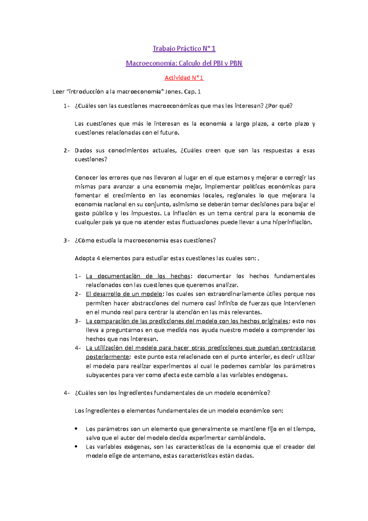 Trabajo Practico N° 1 Trabajo Práctico N° 1 Macroeconomía Calculo Del Pbi Y Pbn Actividad N 2082