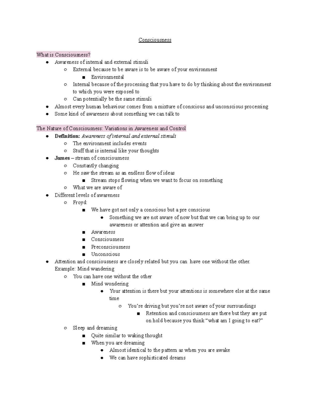 Exam 3 - Chapters for Quiz 3 on PSYCH 100 - Consciousness What is ...
