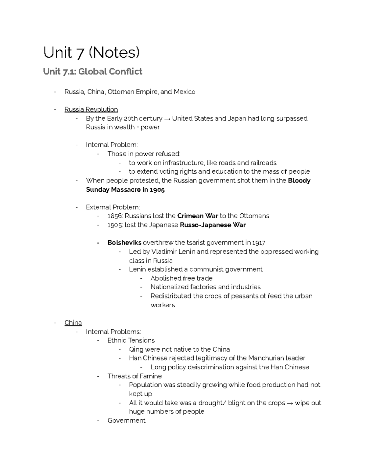 APWH (Period 4 1900- To Present) - Unit 7 (Notes) Unit 7: Global ...