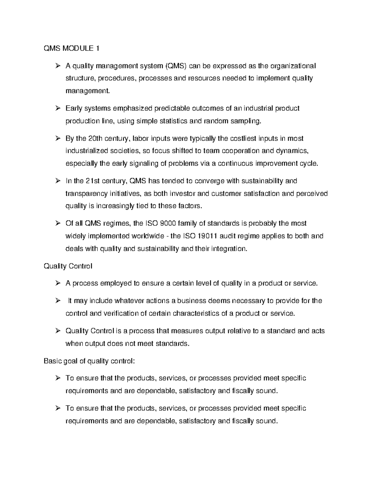 QMS Module 1 Lecture notes 1 QMS MODULE 1 A quality management