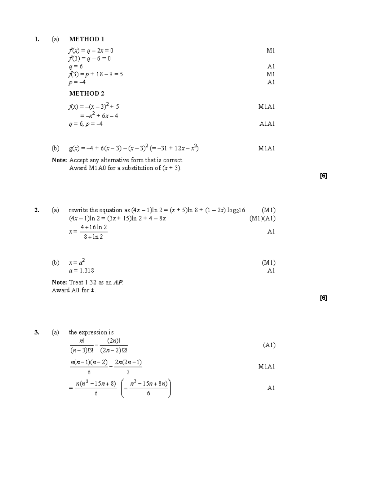 Mark scheme functions HL calculator (a) METHOD 1 f′(x) = q 2 x = 0