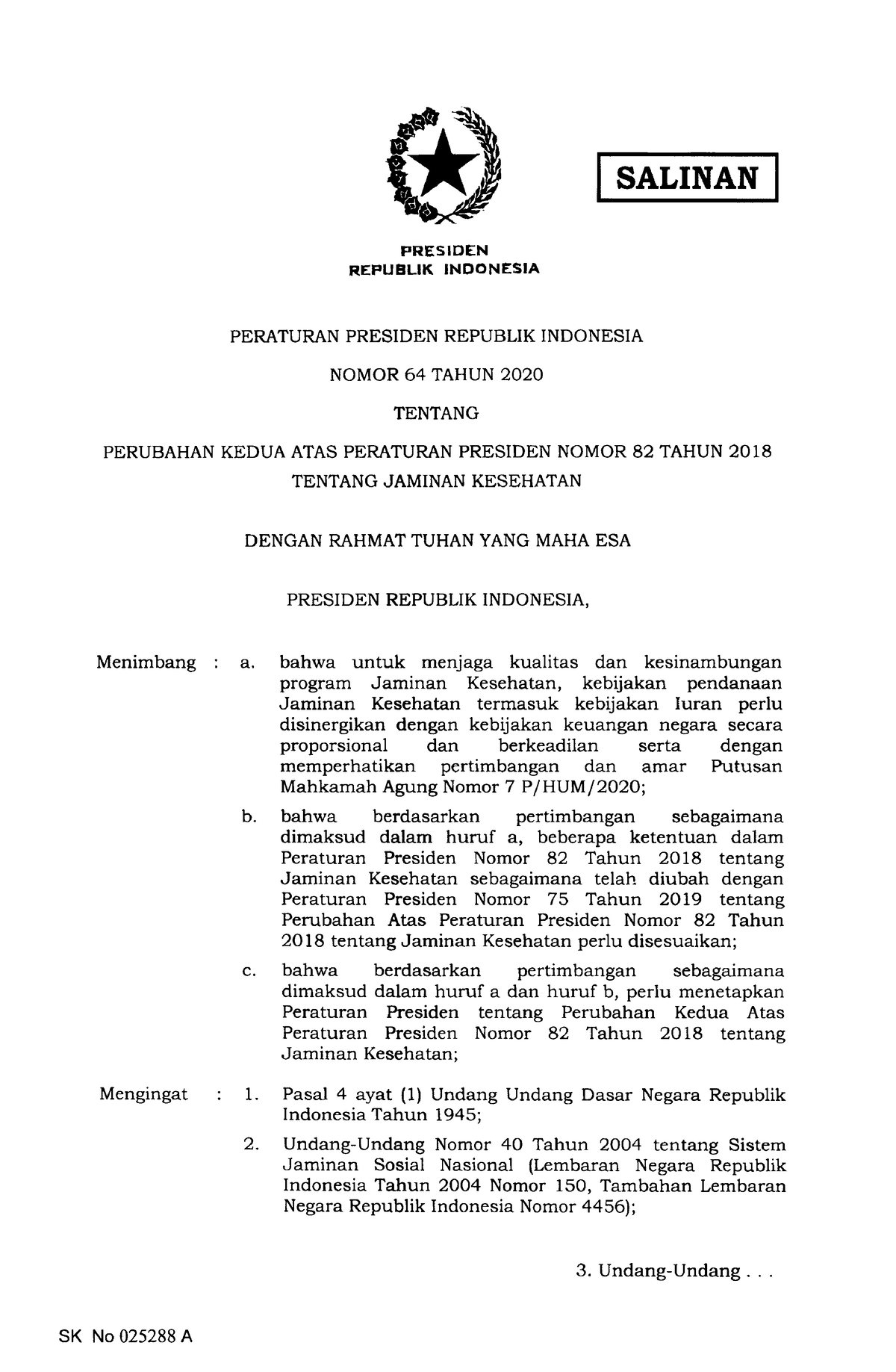 Perpres Nomor 64 Tahun 2020 - SALINAN PRESIDEN REPUBLTK INDONESIA ...