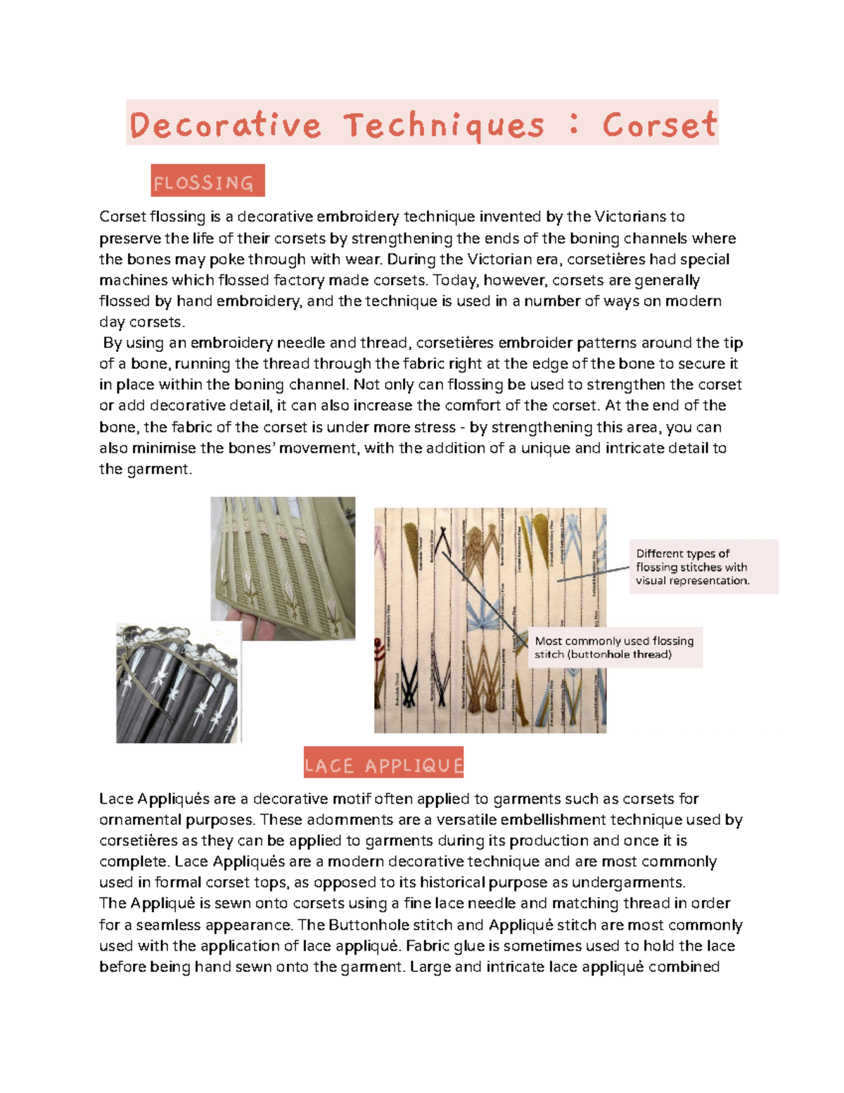 Textiles- Assessment task 3 - Decorative Techniques : Corset FLOSSING ...