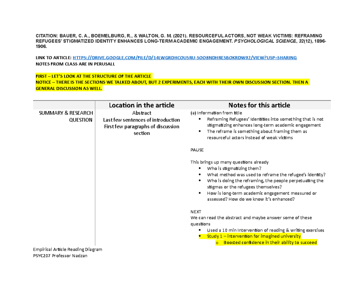 Resourceful Actors Instructor Notes -Reading Diagram - CITATION: BAUER ...
