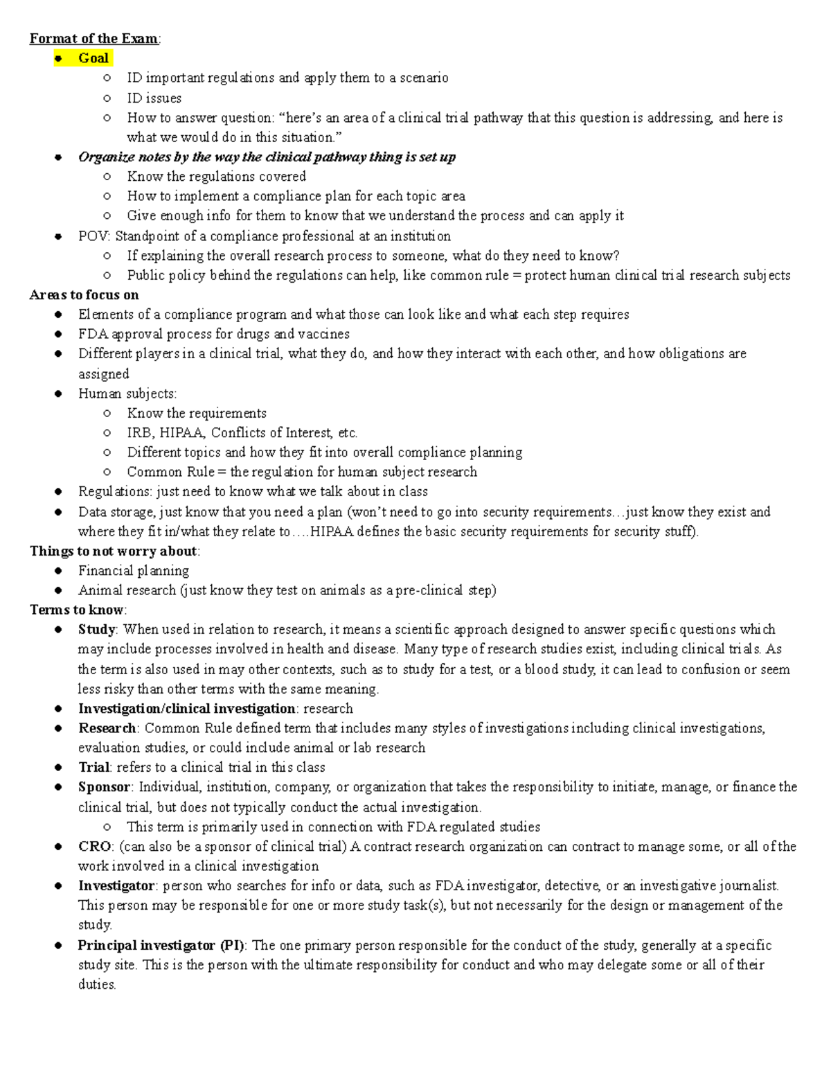 Intro to Life Sciences Format of the Exam Goal ID important