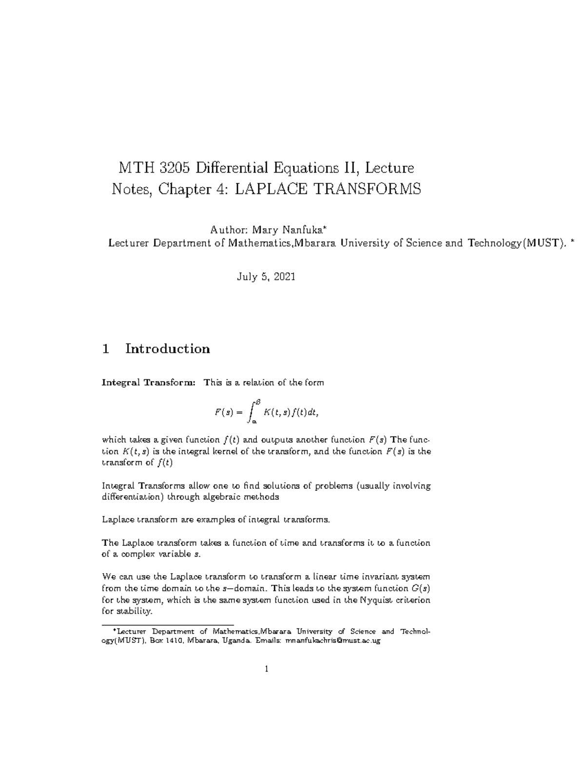DEII notes chapter 4 2 - Differential Equations - MTH 3205 Differential ...
