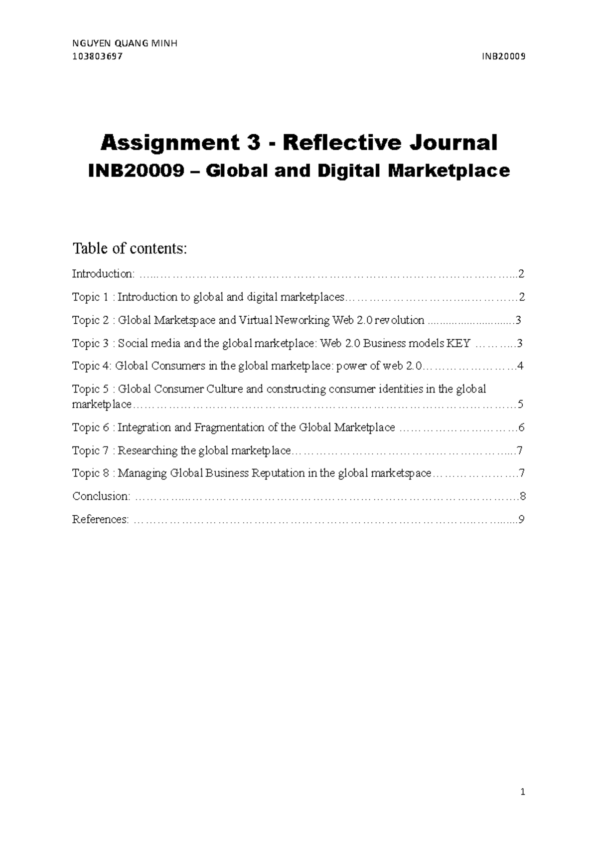 Introduction - assignment - 103803697 INB Assignment 3 - Reflective ...