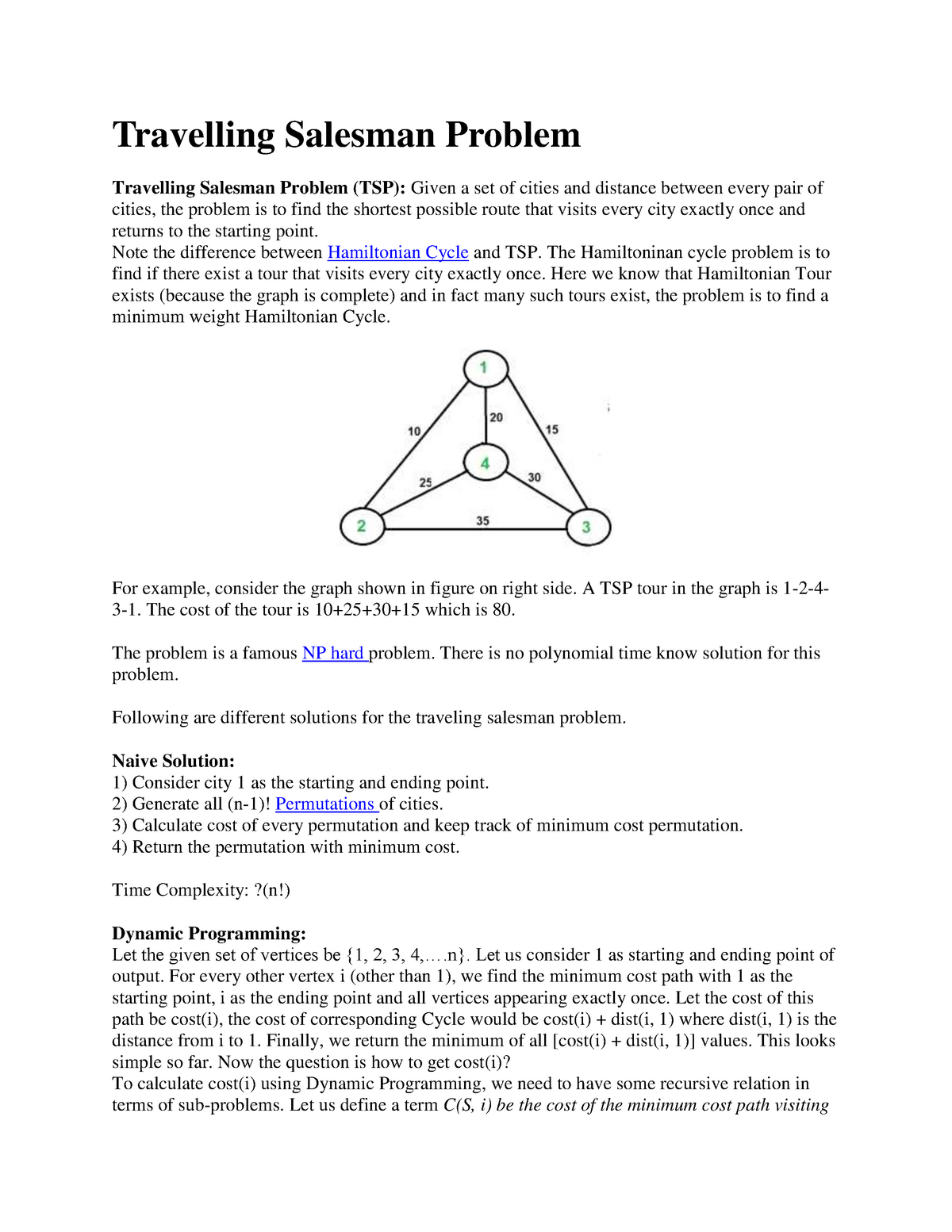 traveling salesman problem example with solution