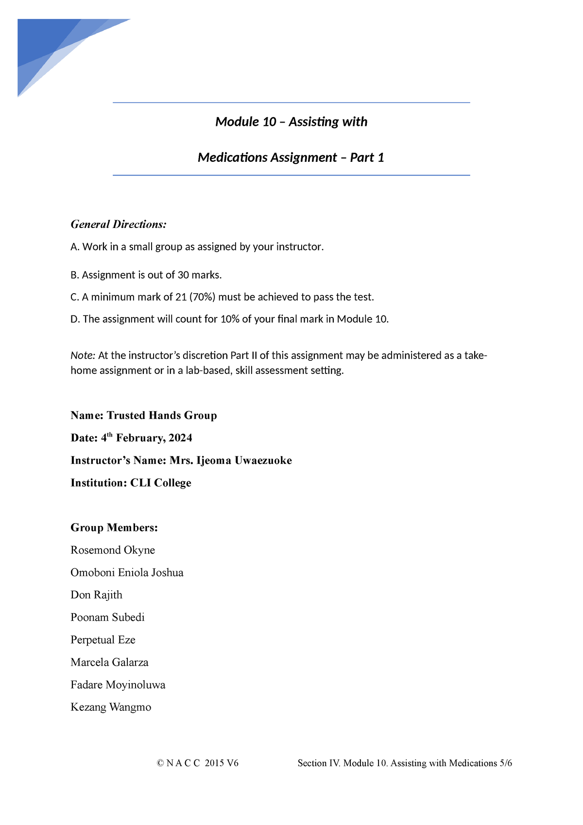 Module 10 - Group Assignment - Module 10 – Assisting With Medications ...