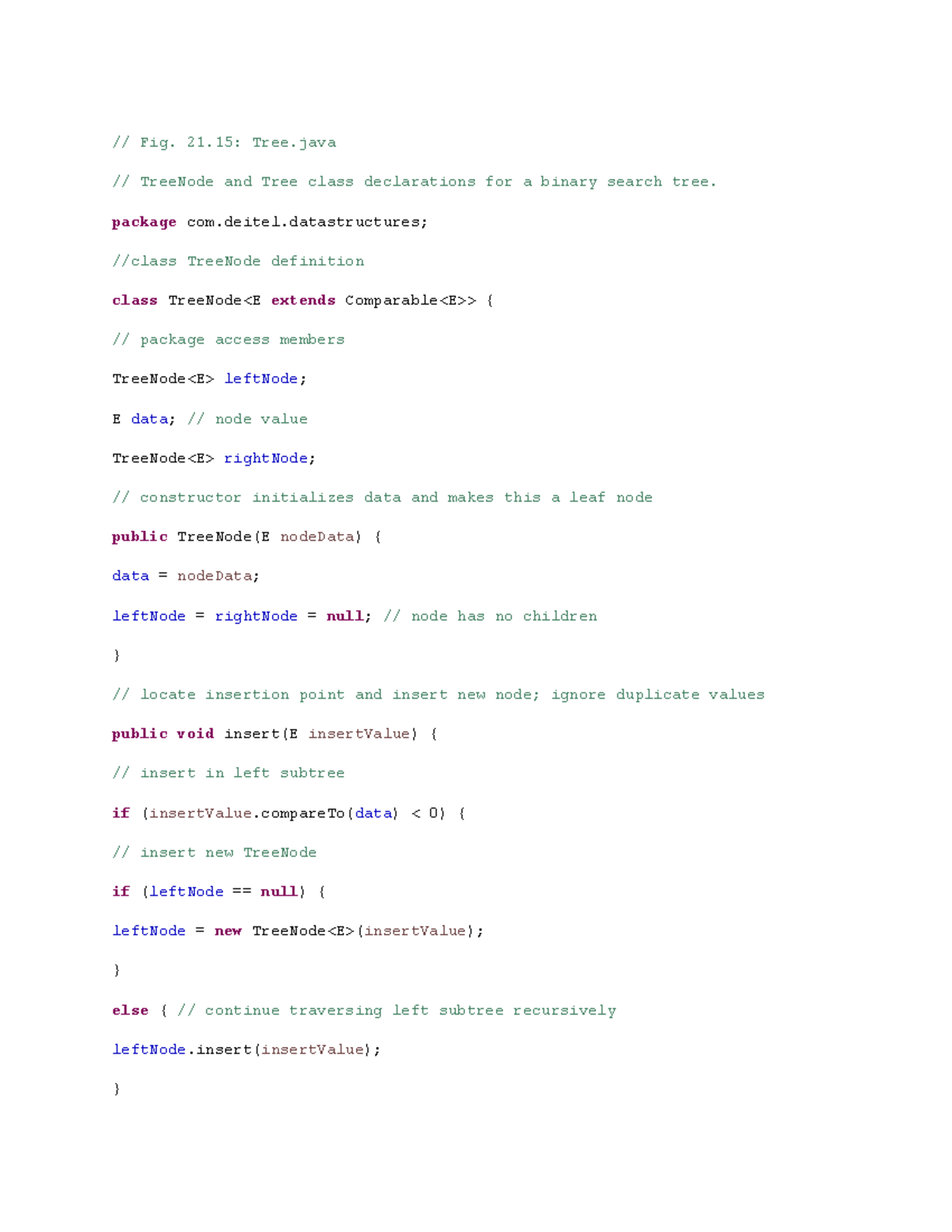 Java code - Code for assignment - // Fig. 21: Tree // TreeNode and Tree ...