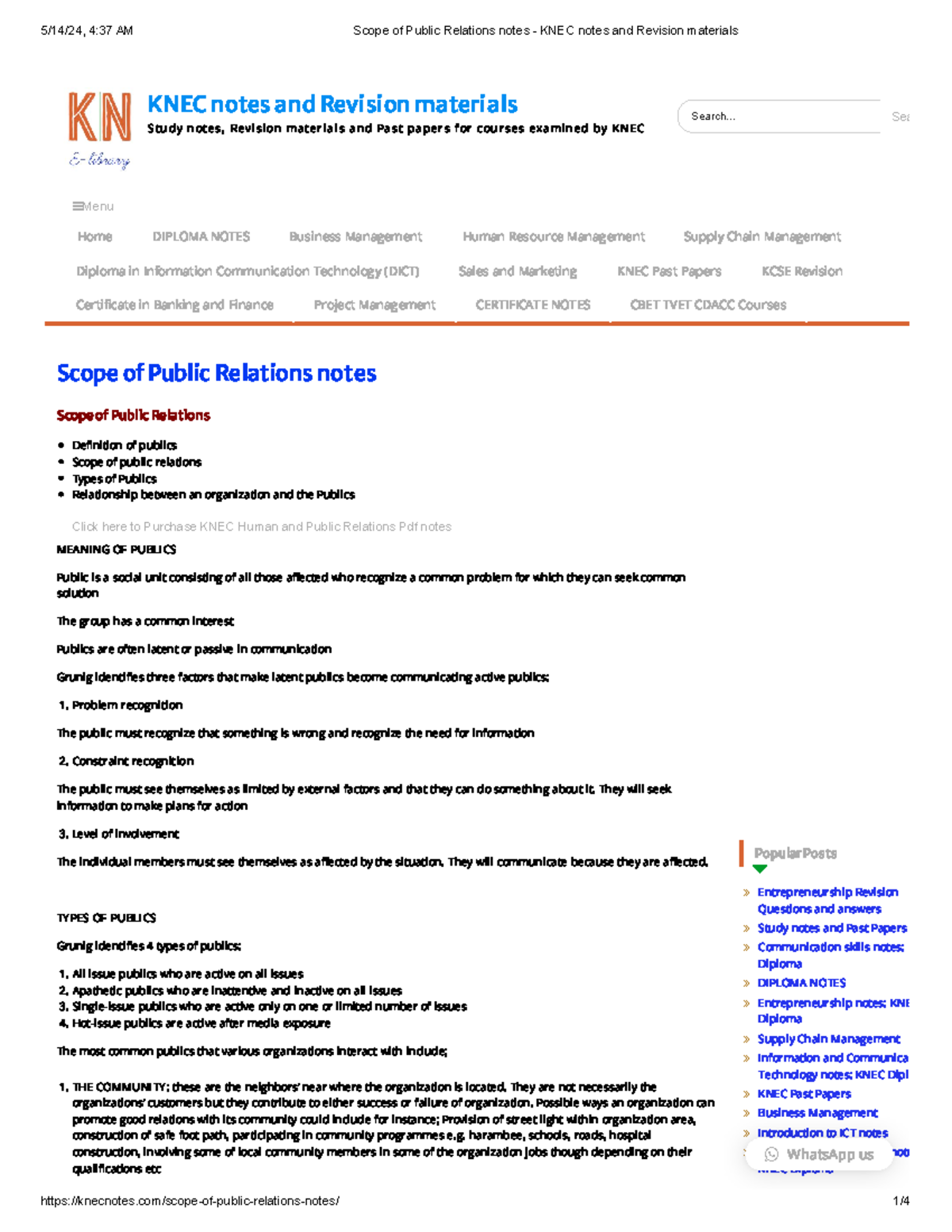 Scope of Public Relations notes - KNEC notes HPR - KNEC notes and ...
