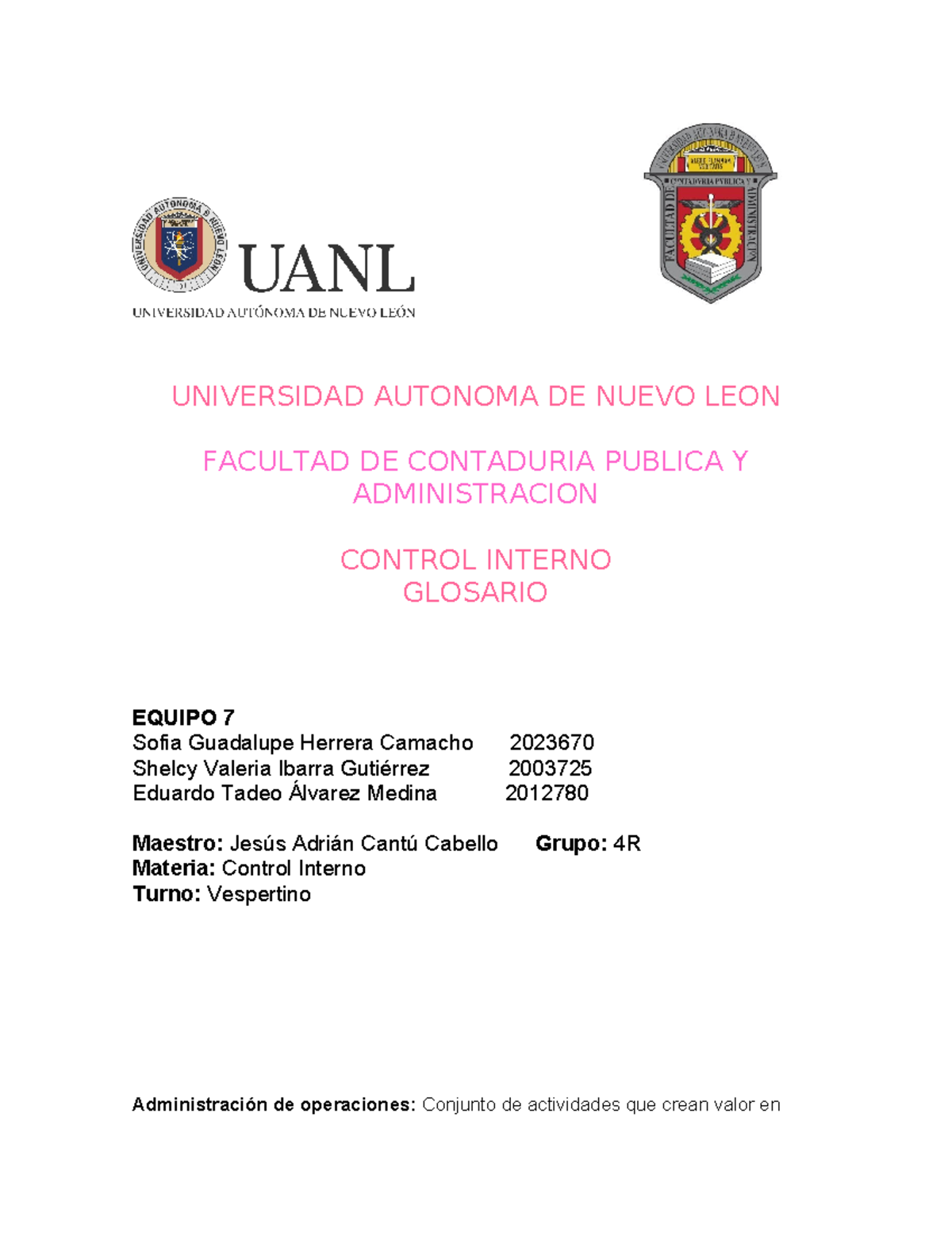 4R Glosario Equipo 7 - UNIVERSIDAD AUTONOMA DE NUEVO LEON FACULTAD DE ...