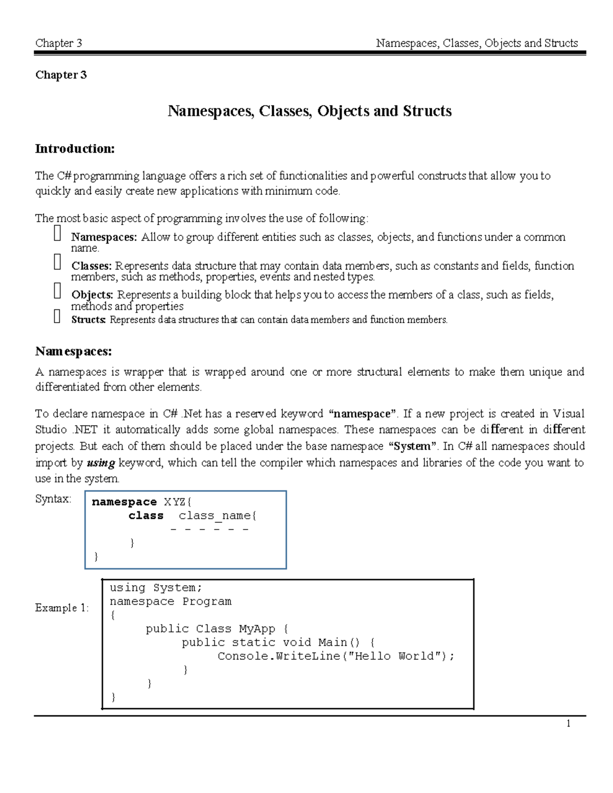 Chapter 3-Namespaces, Classes, Objects And Structures - Chapter 3 ...