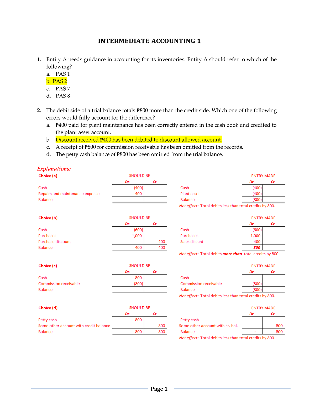 Intermediate Accounting - Page 1 INTERMEDIATE ACCOUNTING 1 1. Entity A ...