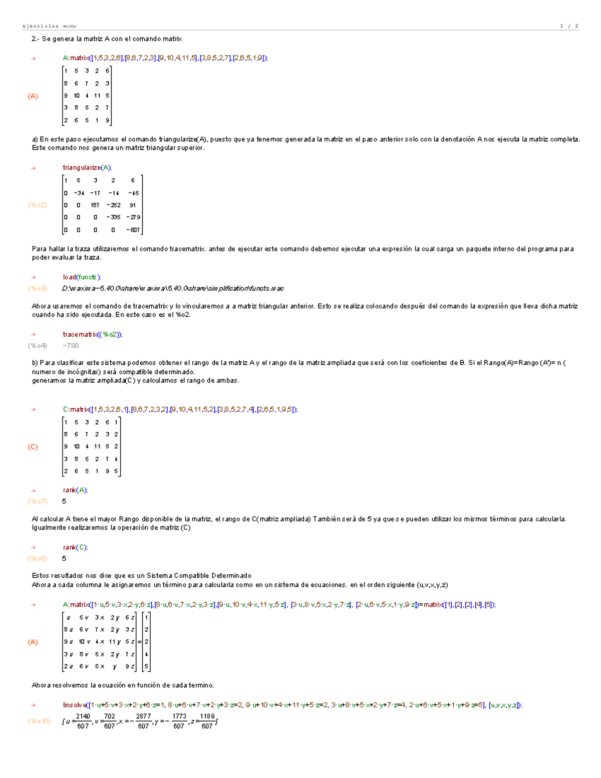 Ejercicios algebra - ejercicios 1 / 2 2.- Se genera la matriz A con el ...