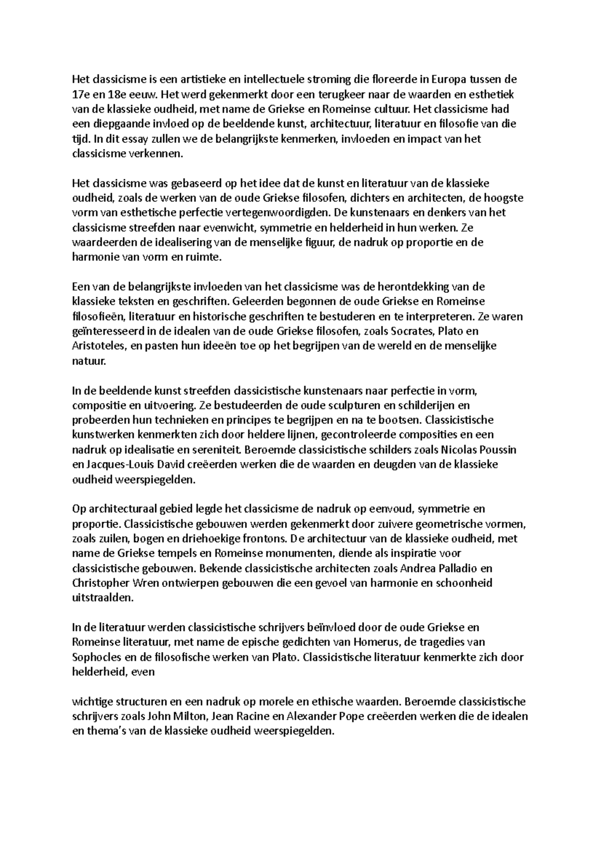 Het classicisme - essay - Het classicisme is een artistieke en ...