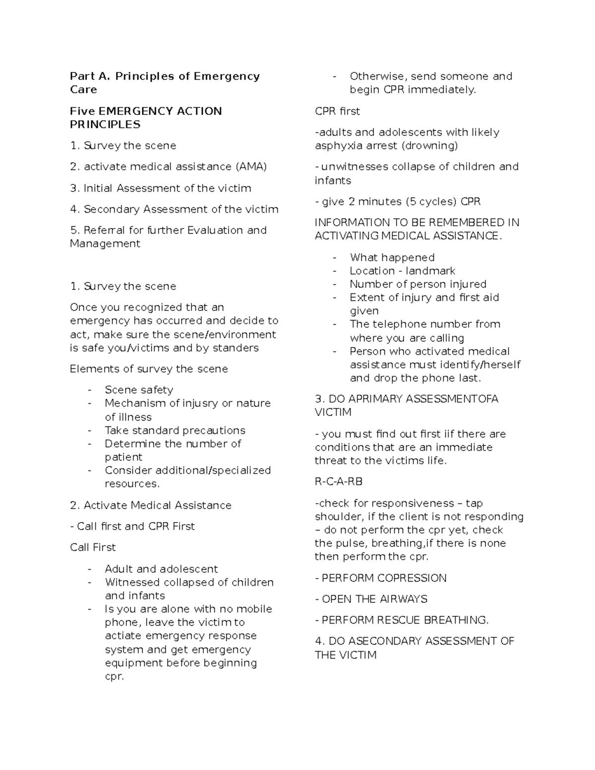 Basiclife support training - Part A. Principles of Emergency Care Five ...