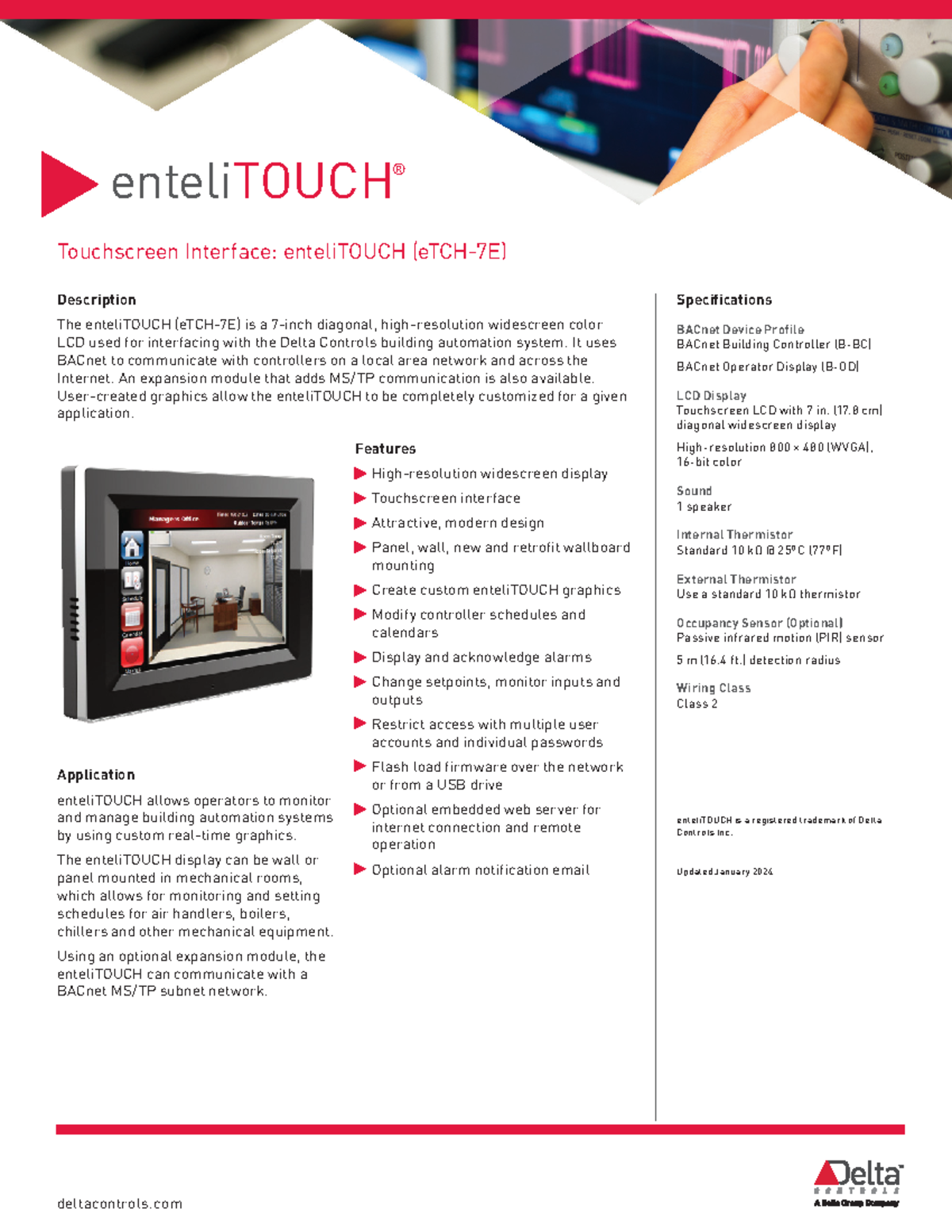 etch data sheet for building automation - deltacontrols Specifications ...