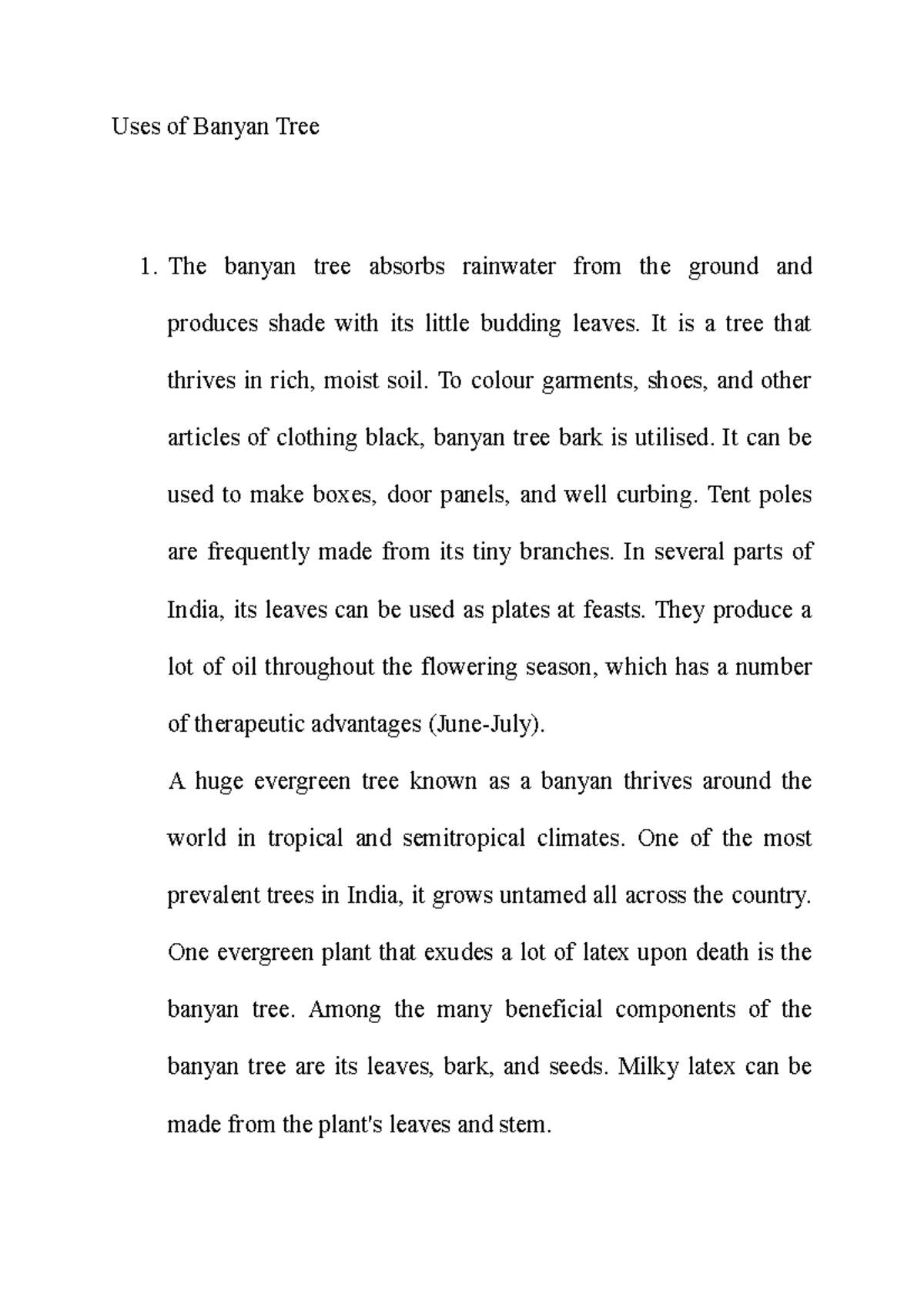 Uses of Banyan Tree rhn Uses of Banyan Tree The banyan tree absorbs