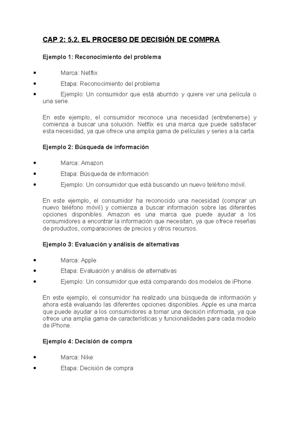 Ejemplos - CAP 2: 5. EL PROCESO DE DECISIÓN DE COMPRA Ejemplo 1 ...