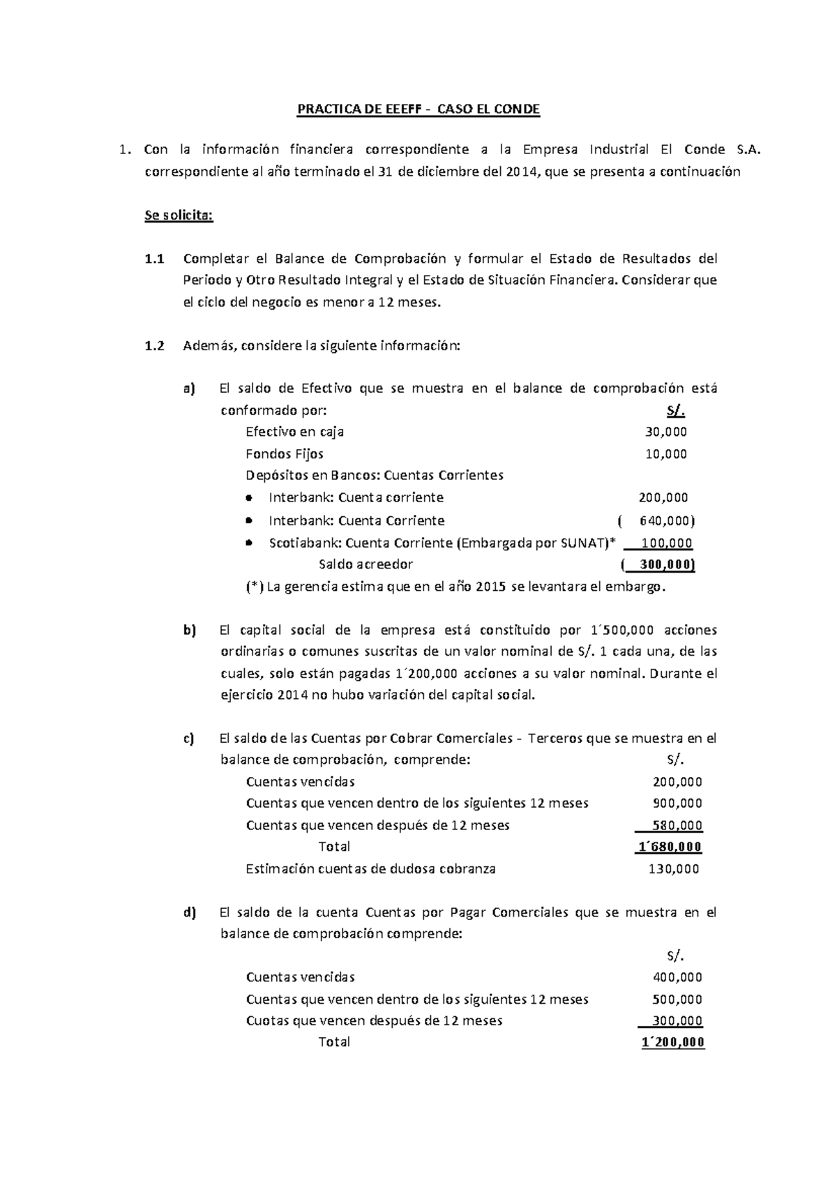 Práctica N° 3 - Caso El Conde - PRACTICA DE EEEFF - CASO EL CONDE 1 ...