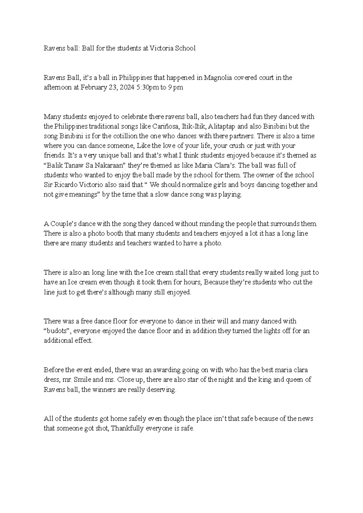 Document-3 - Ravens ball: Ball for the students at Victoria School ...