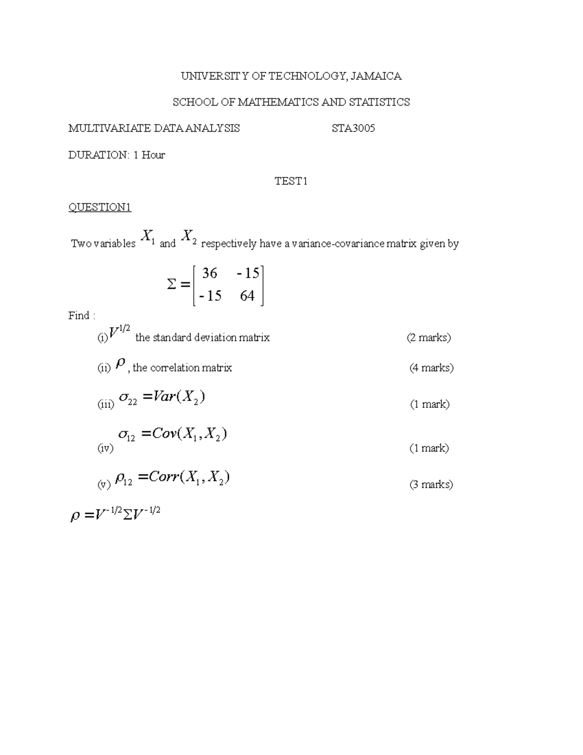 MULTIVARIATE TEST - UNIVERSITY OF TECHNOLOGY, JAMAICA SCHOOL OF ...